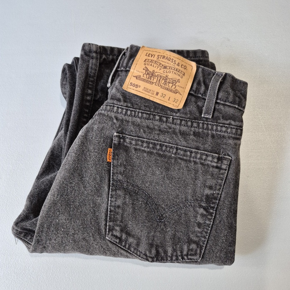 Vintage Levis Jeans Mens 32x32 Black 505 Orange Tab 90s Straight Leg Classic